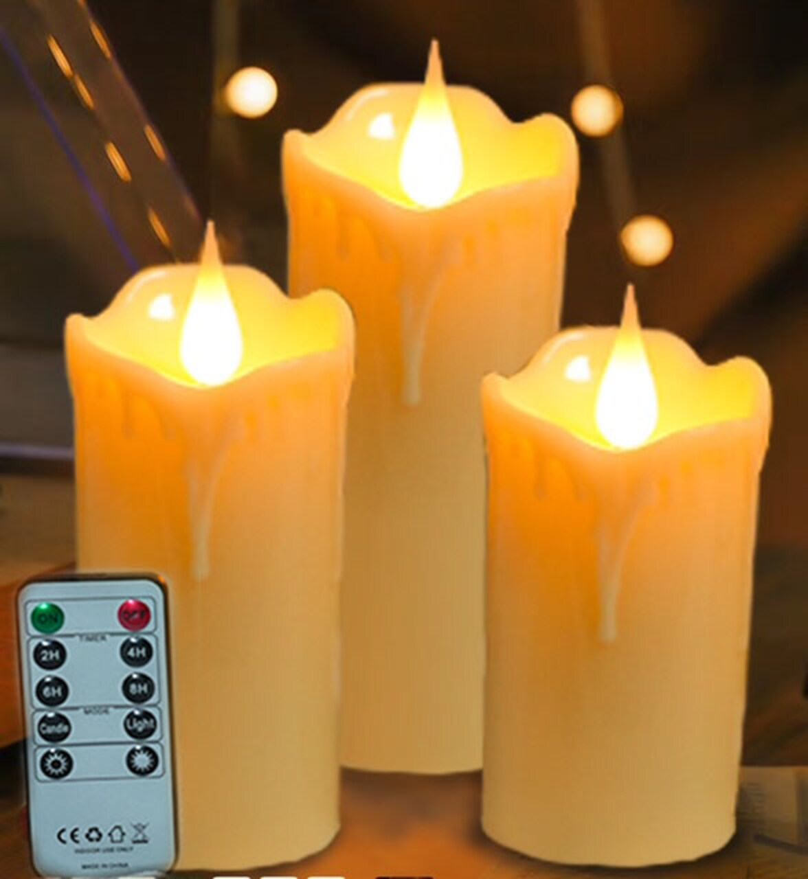 Designer’s Shop CS-7101 Dripping Flameless LED pillar candle set with Remote Control Timer.